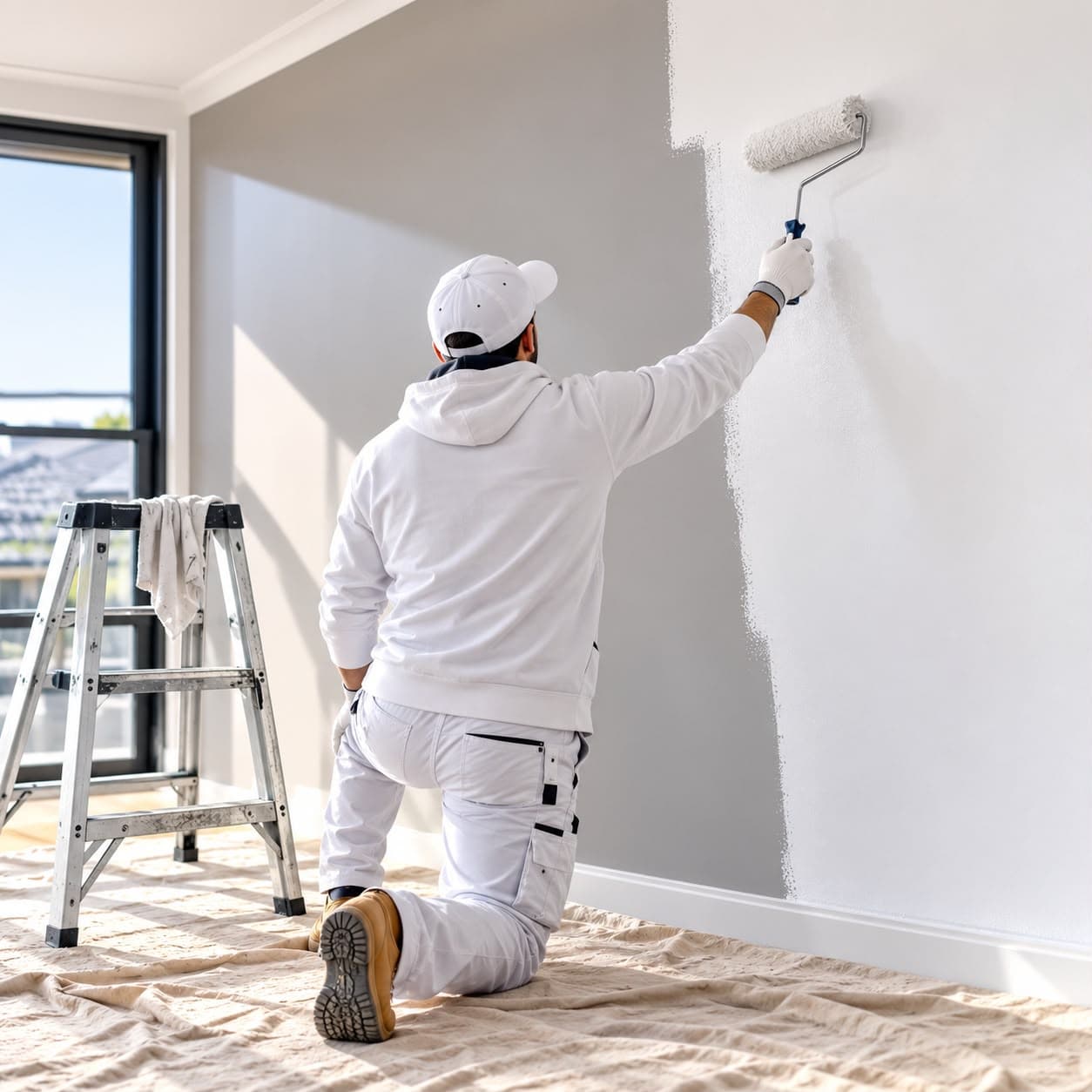 man painting a wall